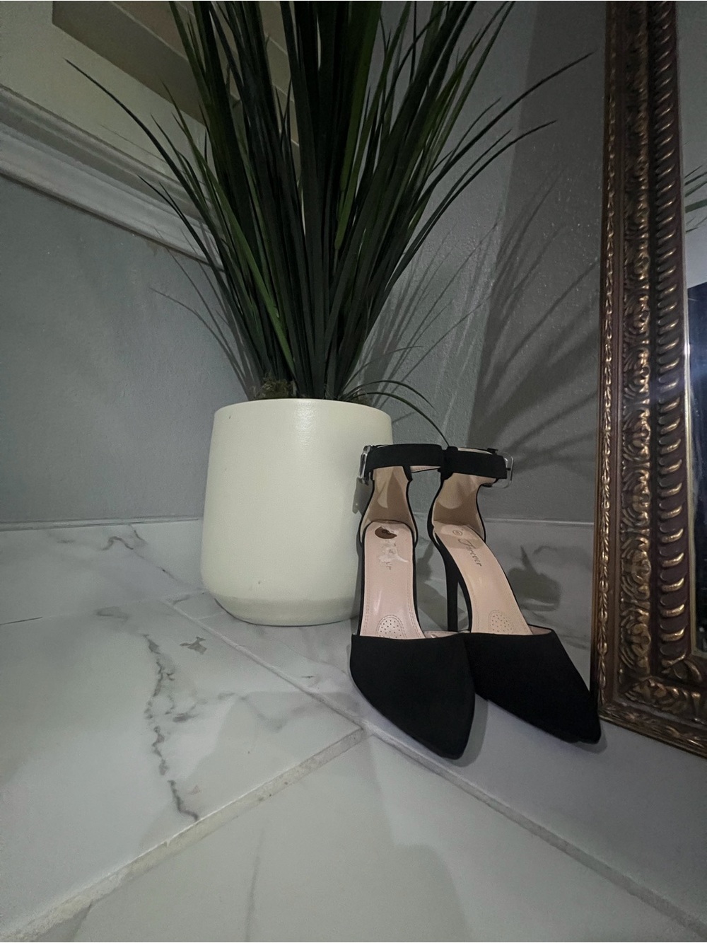 Forever New Black Pointed Toe Ankle-Strap Heels
